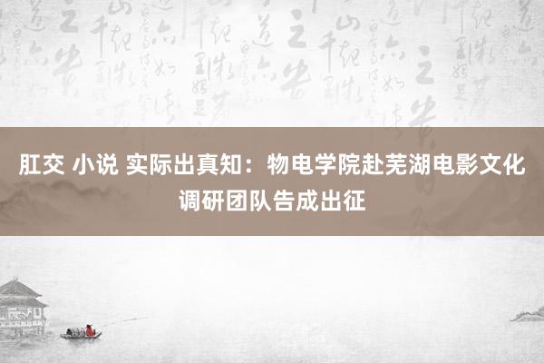 肛交 小说 实际出真知：物电学院赴芜湖电影文化调研团队告成出征