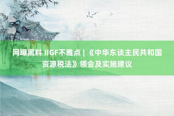 网曝黑料 IIGF不雅点 | 《中华东谈主民共和国资源税法》领会及实施建议